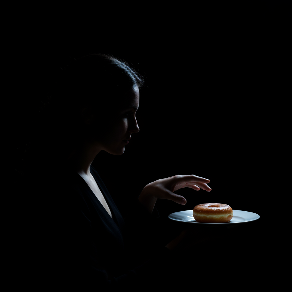 Mujer en la cocina con sensación de perder el control con la comida